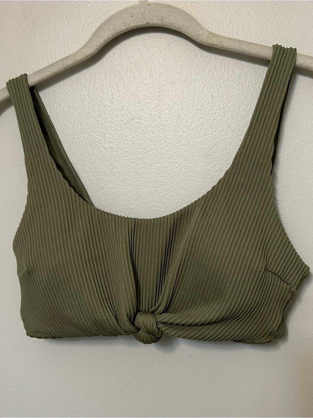 Hollister Ribbed Bikini Top Only Small Olive Green Knotted Front Padded Swim Top